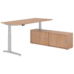 HAMMERBACHER XBHM19SB elektrisch höhenverstellbarer Schreibtisch nussbaum rechteckig, C-Fuß-Gestell silber 180,0 x 80,0 cm