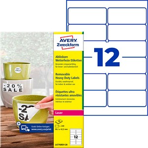 AVERY Zweckform wetterfeste Folienetiketten L4776REV-20 weiß 99,1 x 42,3 mm, 20 Blatt