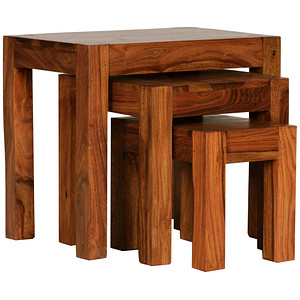 WOHNLING Beistelltische-Set rechteckig Massivholz sheesham, 3 St.