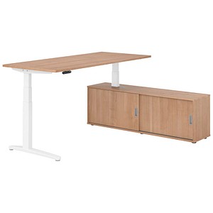 HAMMERBACHER XBHM19SB elektrisch höhenverstellbarer Schreibtisch nussbaum rechteckig, C-Fuß-Gestell weiß 180,0 x 80,0 cm