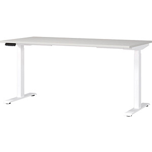 GERMANIA JET höhenverstellbarer Schreibtisch lichtgrau rechteckig, T-Fuß-Gestell weiß 160,0 x 80,0 cm