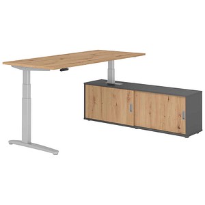 HAMMERBACHER XBHM19SB elektrisch höhenverstellbarer Schreibtisch asteiche rechteckig, C-Fuß-Gestell silber 180,0 x 80,0 cm