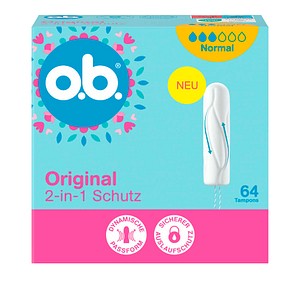 o.b. Tampons Original Normal 2-in-1 Schutz für mittlere/stärkere Periode, 64 St.