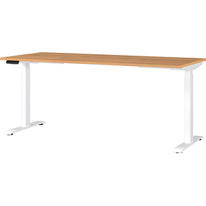 GERMANIA JET höhenverstellbarer Schreibtisch grandson-eiche rechteckig, T-Fuß-Gestell weiß 180,0 x 80,0 cm
