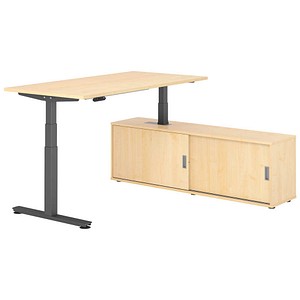 HAMMERBACHER VXDSM16SB elektrisch höhenverstellbarer Schreibtisch ahorn rechteckig, T-Fuß-Gestell grau 160,0 x 80,0 cm