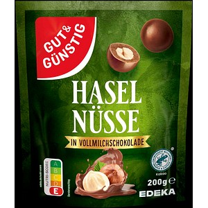 GUT&GÜNSTIG HASELNÜSSE IN VOLLMILCHSCHOKOLADE  200,0 g, 1 St.