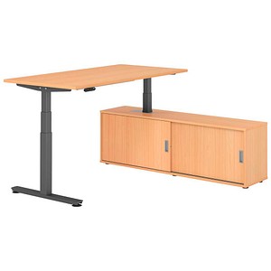 HAMMERBACHER VXDSM16SB elektrisch höhenverstellbarer Schreibtisch buche rechteckig, T-Fuß-Gestell grau 160,0 x 80,0 cm