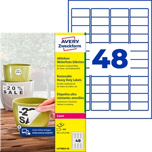 AVERY Zweckform wetterfeste Folienetiketten L4778REV-20 weiß 45,7 x 21,2 mm, 20 Blatt