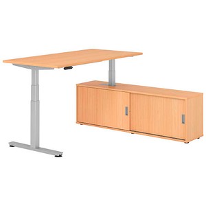 HAMMERBACHER VXDSM16SB elektrisch höhenverstellbarer Schreibtisch buche rechteckig, T-Fuß-Gestell silber 160,0 x 80,0 cm