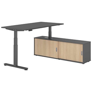 HAMMERBACHER VXDSM16SB elektrisch höhenverstellbarer Schreibtisch grafit rechteckig, T-Fuß-Gestell grau 160,0 x 80,0 cm