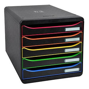 Exacompta Schubladenbox BIG-BOX PLUS  schwarz mit bunten Farblinien 309914D, DIN A4 mit 5 Schubladen, 1 St.