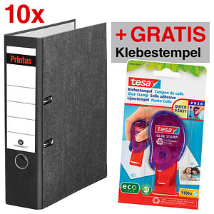 AKTION: 10 Printus Ordner schwarz marmoriert Karton 8,0 cm DIN A4 + GRATIS tesa Klebestempel ecoLogo® AKTION: 10 Printus Ordner schwarz marmoriert Karton 8,0 cm DIN A4 + GRATIS tesa Klebestempel ecoLogo®