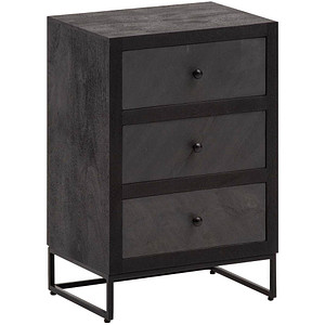 WOHNLING Nachttisch rechteckig Massivholz schwarz 40,0 x 30,0 x 60,0 cm, 1 St.