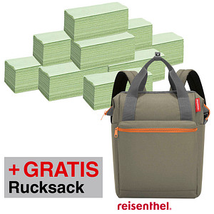 AKTION: Satino by wepa Papierhandtücher comfort Zick-Zack-Falzung 2-lagig 4x 3.200 Tücher + GRATIS reisenthel Rucksack olive