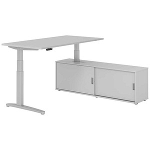 HAMMERBACHER XBHM16SB elektrisch höhenverstellbarer Schreibtisch lichtgrau rechteckig, C-Fuß-Gestell silber 160,0 x 80,0 cm