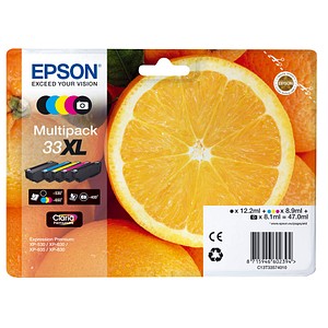 5 EPSON 33XL / T3357XL schwarz, cyan, magenta, gelb, Foto schwarz Tintenpatronen 5 EPSON 33XL / T3357XL schwarz, cyan, magenta, gelb, Foto schwarz Tintenpatronen