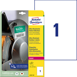 10 AVERY Zweckform resistente Folienetiketten L7917-10 weiß 210,0 x 297,0 mm