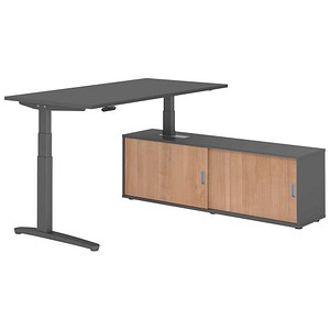HAMMERBACHER XBHM16SB elektrisch höhenverstellbarer Schreibtisch grafit rechteckig, C-Fuß-Gestell grau 160,0 x 80,0 cm
