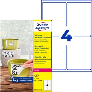 AVERY Zweckform wetterfeste Folienetiketten L4774REV-20 weiß 99,1 x 139,0 mm, 20 Blatt