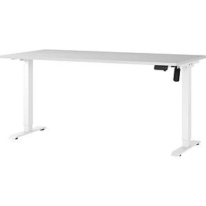 GERMANIA Boras höhenverstellbarer Schreibtisch lichtgrau rechteckig, T-Fuß-Gestell weiß 180,0 x 80,0 cm