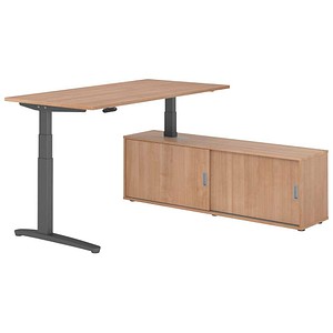 HAMMERBACHER XBHM16SB elektrisch höhenverstellbarer Schreibtisch nussbaum rechteckig, C-Fuß-Gestell grau 160,0 x 80,0 cm