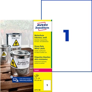 AVERY Zweckform wetterfeste Folienetiketten L4775-100 weiß 210,0 x 297,0 mm, 100 Blatt