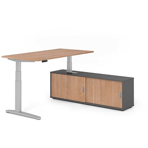 HAMMERBACHER XBHM16SB elektrisch höhenverstellbarer Schreibtisch nussbaum rechteckig, C-Fuß-Gestell silber 160,0 x 80,0 cm