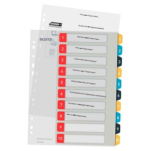 LEITZ Ordnerregister Cosy DIN A4+ Vollformat, Überbreite 1-10 farbig 10-teilig, 1 Satz