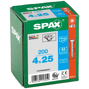 SPAX® Universalschrauben T20 Senkkopf BLANK A2 1197000400253 4 mm x 25 mm, 200 St.