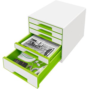 LEITZ Schubladenbox WOW Cube  perlweiß/grün 52142054, DIN A4 mit 5 Schubladen, 1 St.