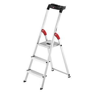 Hailo Stehleiter einseitig L60 StandardLine silber 3 Stufen, H: 138,0 cm