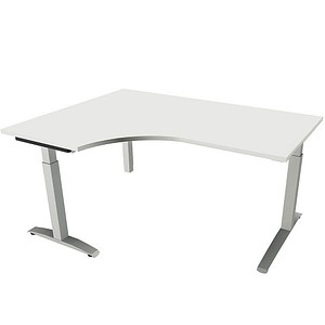 fm Sidney höhenverstellbarer Schreibtisch weiß Bogenform, C-Fuß-Gestell Quadratrohr silber 160,0 x 80,0 cm