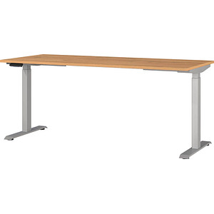 GERMANIA JET höhenverstellbarer Schreibtisch grandson-eiche rechteckig, T-Fuß-Gestell silber 180,0 x 80,0 cm