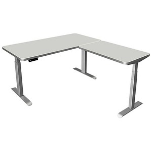 Kerkmann Move 3 Premium elektrisch höhenverstellbarer Schreibtisch lichtgrau L-Form, T-Fuß-Gestell silber 160,0 x 180,0 cm