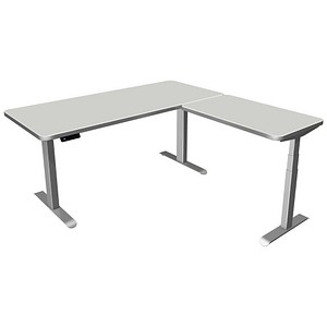 Kerkmann Move 3 Premium elektrisch höhenverstellbarer Schreibtisch lichtgrau L-Form, T-Fuß-Gestell silber 180,0 x 180,0 cm