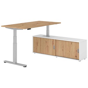 HAMMERBACHER VXDSM16SB elektrisch höhenverstellbarer Schreibtisch asteiche rechteckig, T-Fuß-Gestell silber 160,0 x 80,0 cm