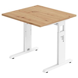 HAMMERBACHER OS 08 Gradeo höhenverstellbarer Schreibtisch asteiche quadratisch, C-Fuß-Gestell weiß 80,0 x 80,0 cm