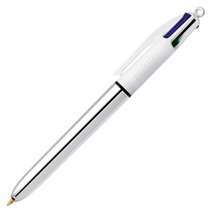 BIC 4-Farben-Kugelschreiber 4 Colours Shine metallic-silber, Schreibfarbe: blau, schwarz, rot, grün, 1 St.