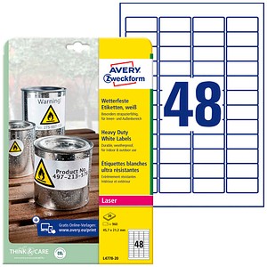 AVERY Zweckform wetterfeste Folienetiketten L4778-20 weiß 45,7 x 21,2 mm, 20 Blatt