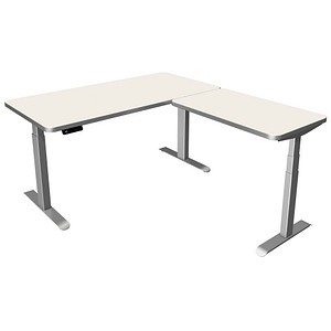 Kerkmann Move 3 Premium elektrisch höhenverstellbarer Schreibtisch weiß L-Form, T-Fuß-Gestell silber 160,0 x 180,0 cm