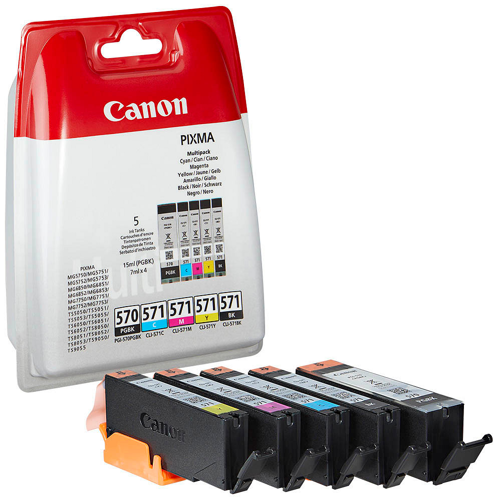 Canon PGI-570 PGBK + CLI-571 BK/C/M/Y 2x schwarz, cyan, magenta, gelb  Druckerpatronen, 5er-Set | Printus