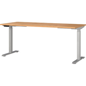 GERMANIA JET höhenverstellbarer Schreibtisch navarra-eiche rechteckig, T-Fuß-Gestell silber 180,0 x 80,0 cm