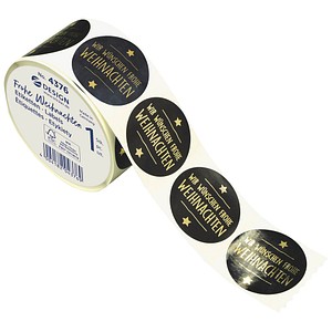 AVERY Zweckform Aufkleber Frohe Weihnachten, schwarz, 600 Etiketten