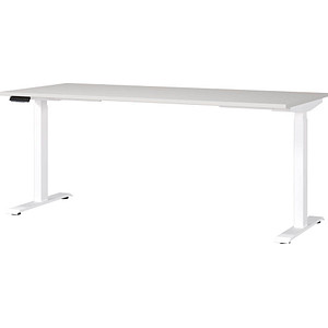 GERMANIA JET höhenverstellbarer Schreibtisch lichtgrau rechteckig, T-Fuß-Gestell weiß 180,0 x 80,0 cm