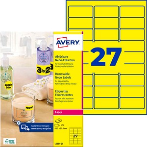 AVERY Zweckform Etiketten L6004-25 gelb 63,5 x 29,6 mm, 25 Blatt