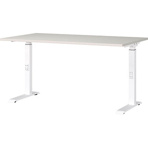 GERMANIA DOWNEY höhenverstellbarer Schreibtisch lichtgrau rechteckig, C-Fuß-Gestell weiß 140,0 x 80,0 cm