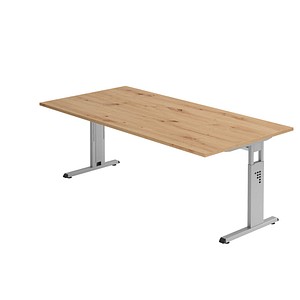 HAMMERBACHER OS 2E höhenverstellbarer Schreibtisch asteiche rechteckig, C-Fuß-Gestell silber 200,0 x 100,0 cm