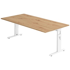HAMMERBACHER OS 2E höhenverstellbarer Schreibtisch asteiche rechteckig, C-Fuß-Gestell weiß 200,0 x 100,0 cm
