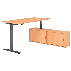 HAMMERBACHER VXDSM19SB elektrisch höhenverstellbarer Schreibtisch buche rechteckig, T-Fuß-Gestell grau 180,0 x 80,0 cm