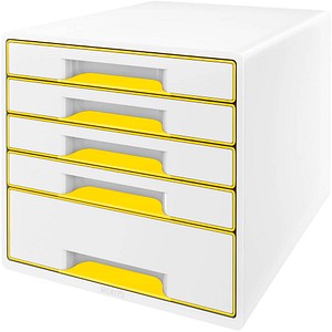 LEITZ Schubladenbox WOW Cube  perlweiß/gelb 52142016, DIN A4 mit 5 Schubladen